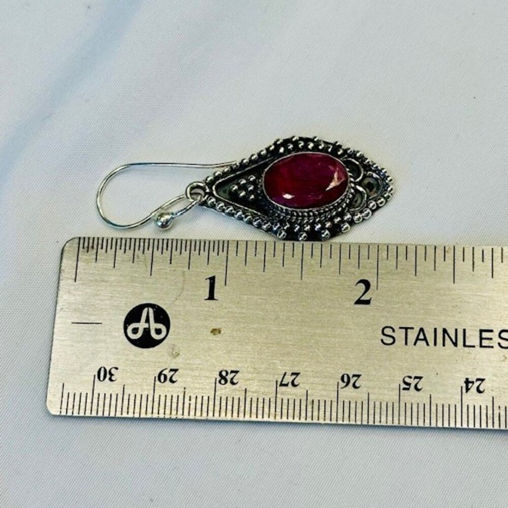 Sterling Silver Kashmir Ruby Dangle Drop Earrings - image 3